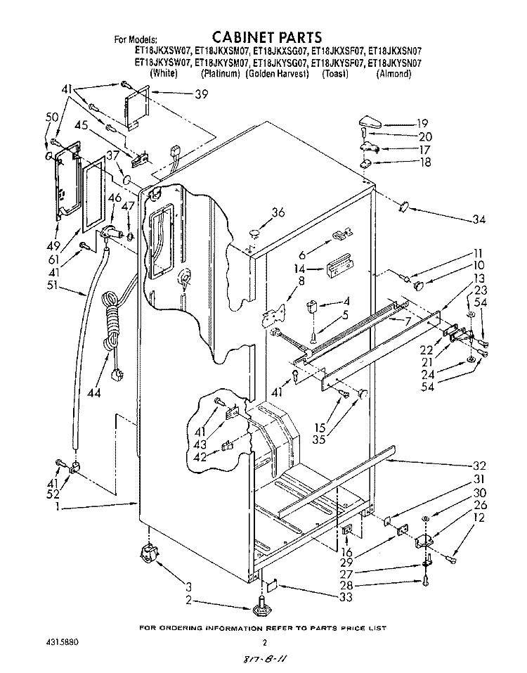 CABINET Diagram and Parts List for ET18JKYSG07  Whirlpool Refrigerator