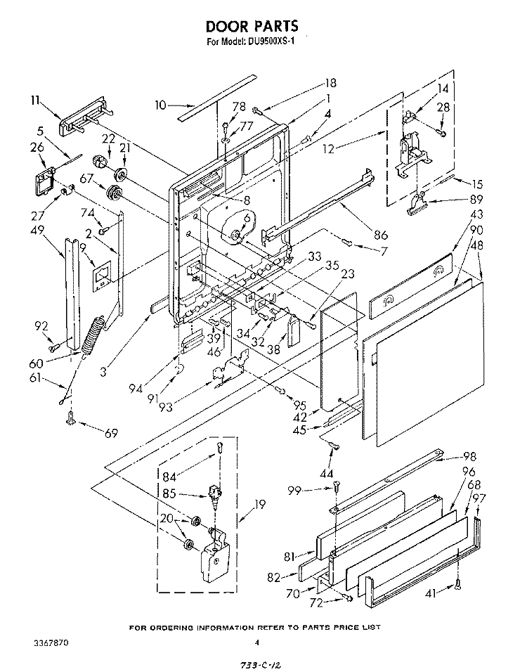 DOOR Diagram and Parts List for DU9500XS1  Whirlpool Dishwasher