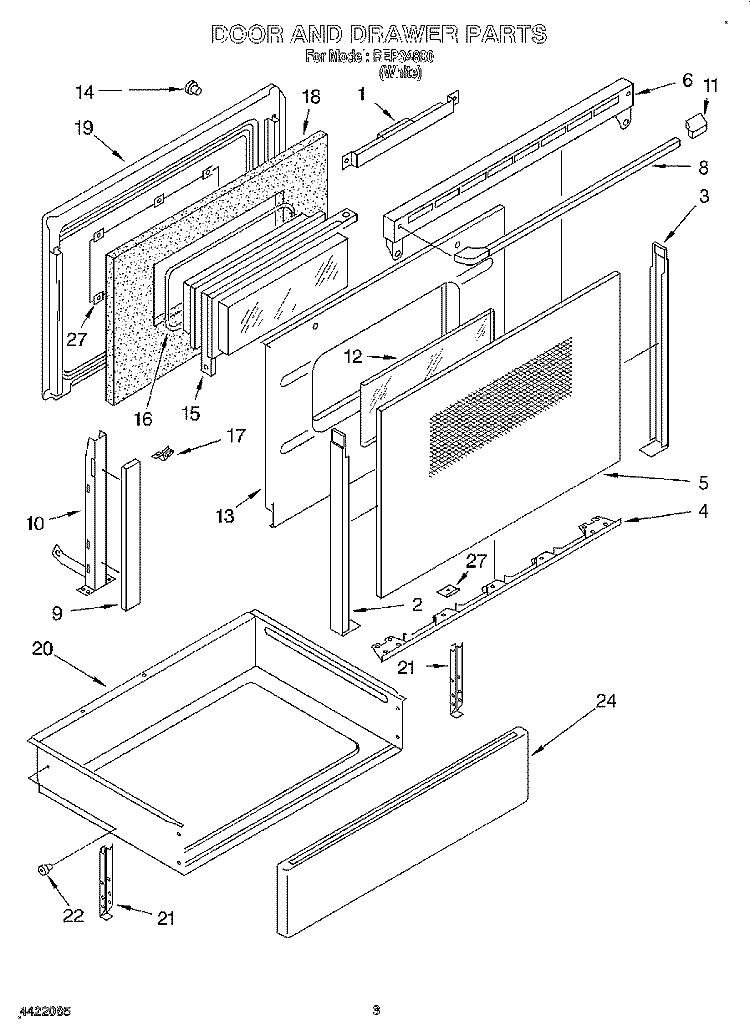 DOOR AND DRAWER Diagram and Parts List for REP34800  Roper Range