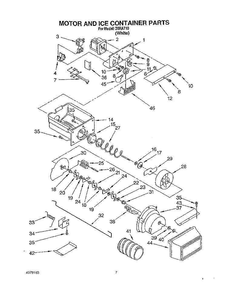 MOTOR AND ICE CONTAINER Diagram and Parts List for 3XRA710  Whirlpool Refrigerator
