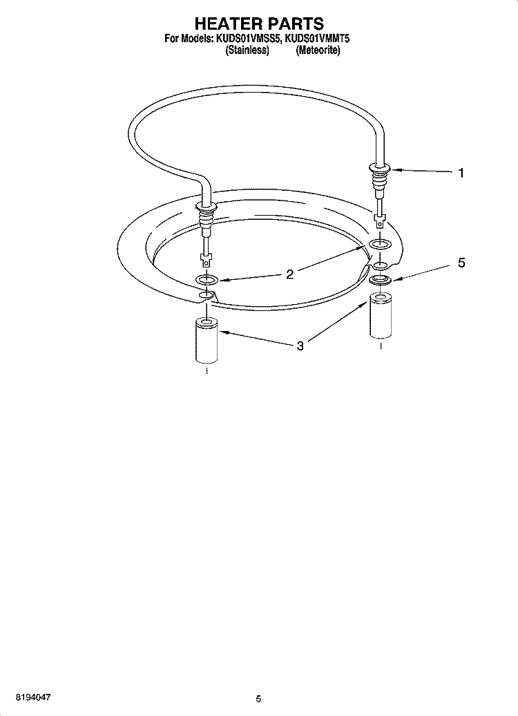 HEATER PARTS Diagram and Parts List for KUDS01VMMT5  KitchenAid Dishwasher
