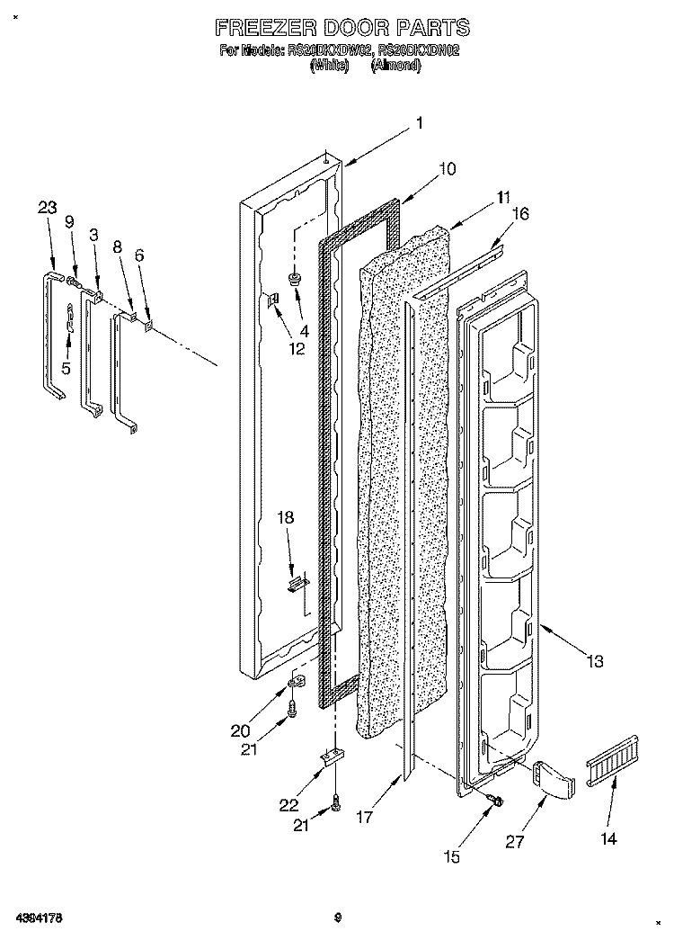 FREEZER DOOR Diagram and Parts List for RS20DKXDN02  Roper Refrigerator