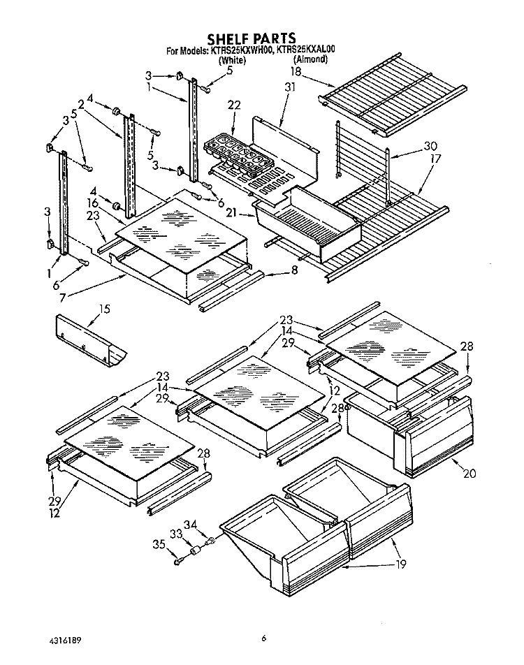 SHELF, LIT/OPTIONAL Diagram and Parts List for KTRS25KXWH00  KitchenAid Refrigerator