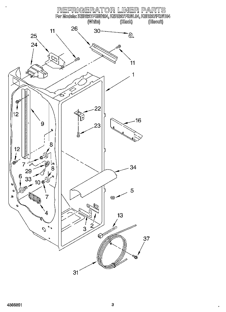REFRIGERATOR LINER Diagram and Parts List for KSRS27FGBL04  KitchenAid Refrigerator