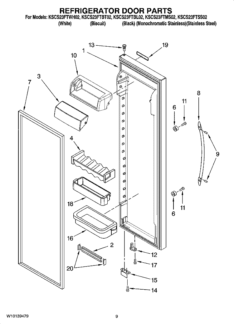REFRIGERATOR DOOR PARTS Diagram and Parts List for KSCS23FTMS02  KitchenAid Refrigerator