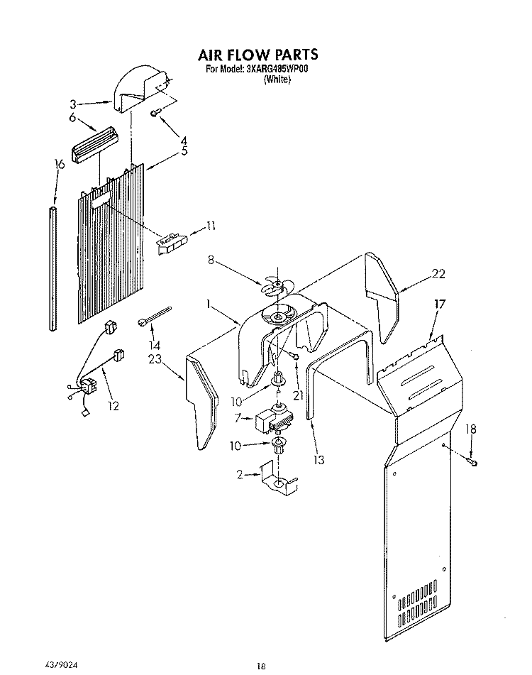 AIRFLOW Diagram and Parts List for 3XARG485WP00  Whirlpool Refrigerator