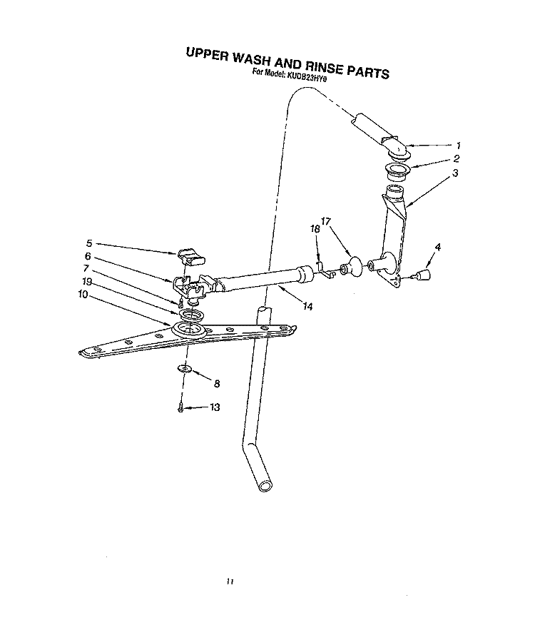 UPPER WASH AND RINSE Diagram and Parts List for KUDB23HY0  KitchenAid Dishwasher