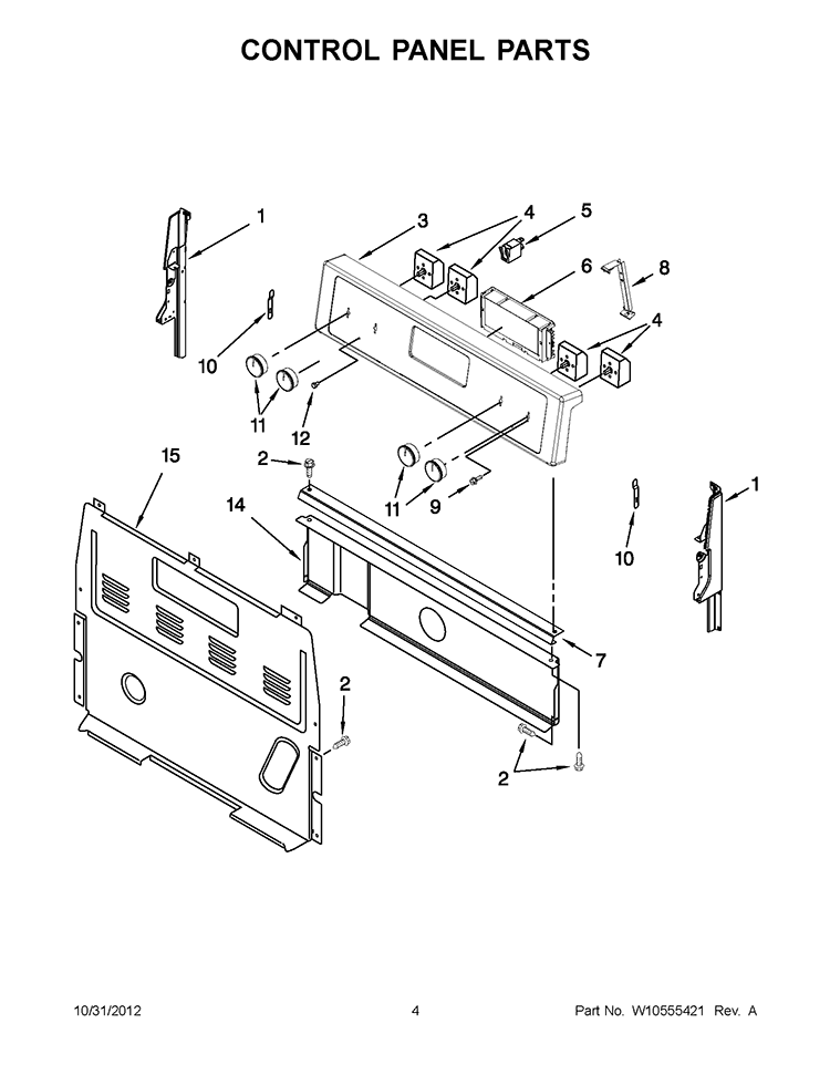 CONTROL PANEL PARTS Diagram and Parts List for WFC150MLAW0  Whirlpool Range