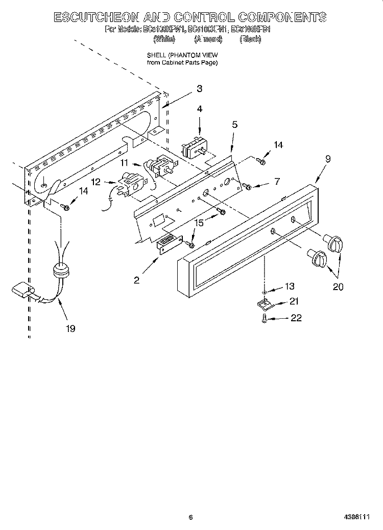 ESCUTCHEON AND CONTROL COMPONENTS Diagram and Parts List for EC5100XFB1  Whirlpool Ice Maker