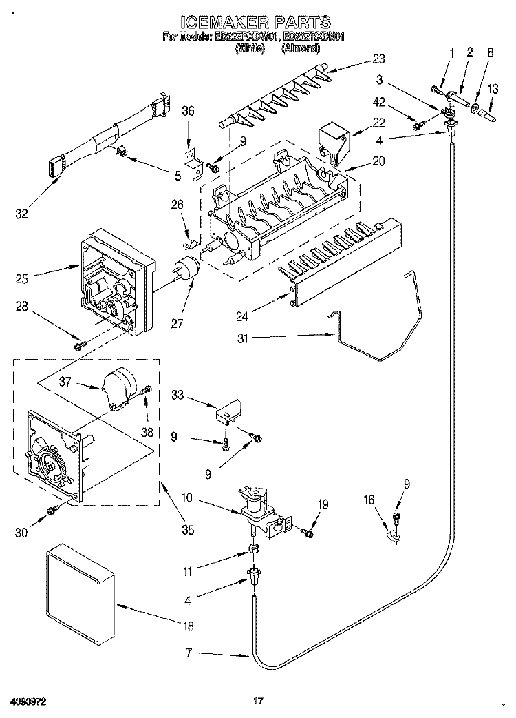 ICEMAKER, LIT/OPTIONAL Diagram and Parts List for ED22ZRXDW01  Whirlpool Refrigerator