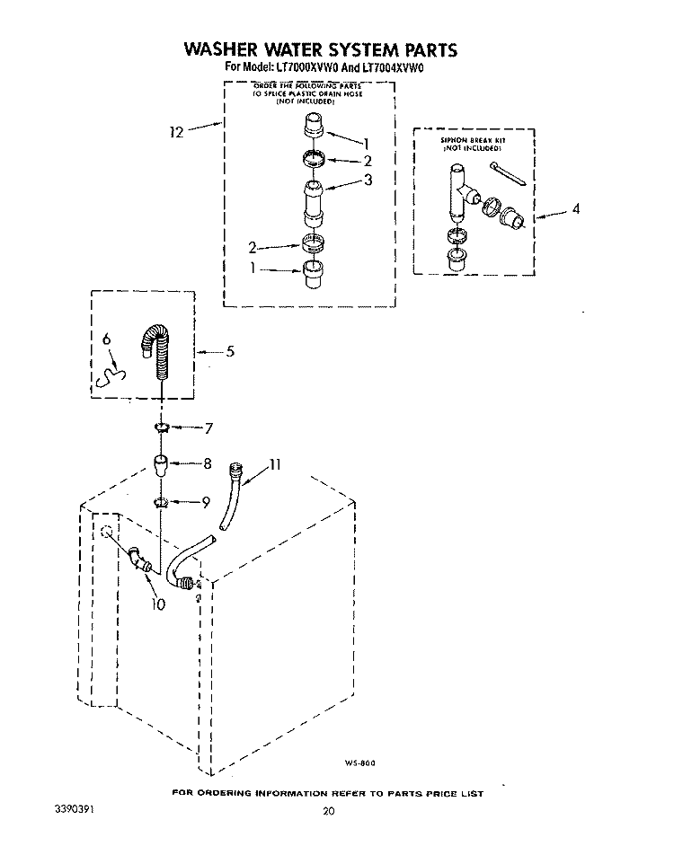WASHER WATER SYSTEM Diagram and Parts List for LT7000XVW0  Whirlpool Washer Dryer Combo