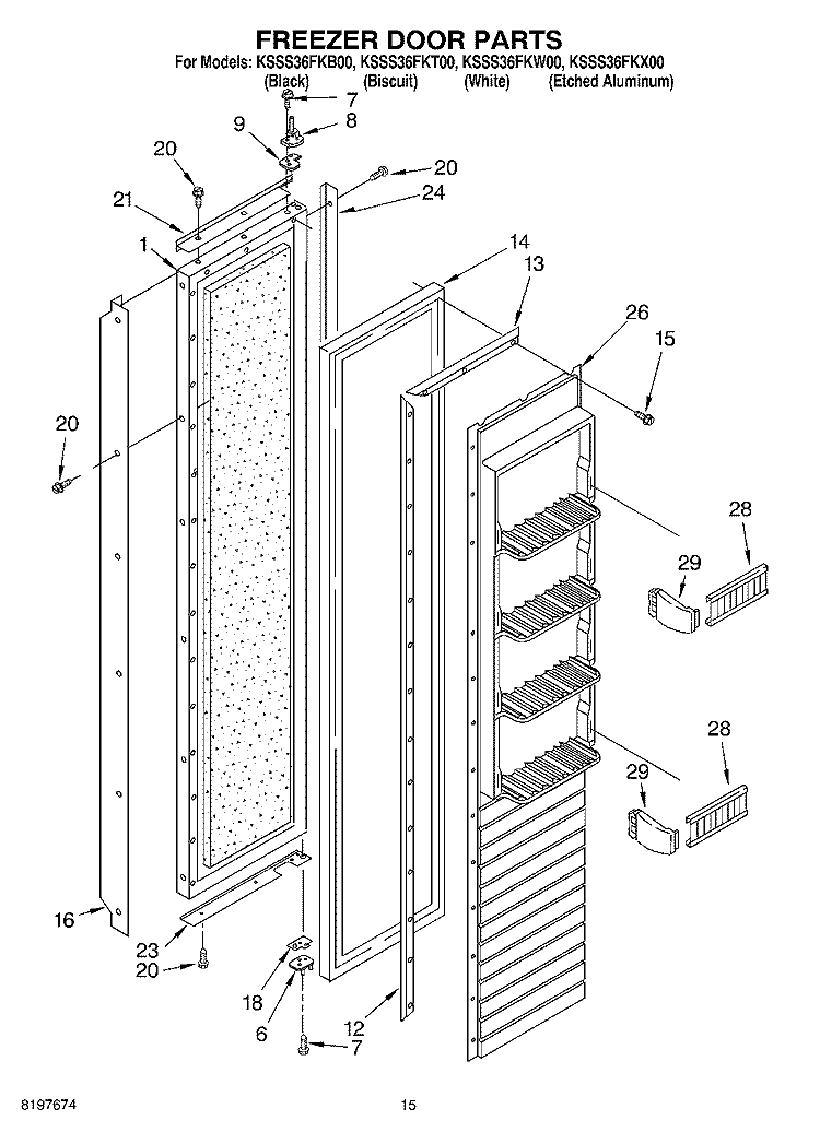 FREEZER DOOR Diagram and Parts List for KSSS36FKB00  KitchenAid Refrigerator