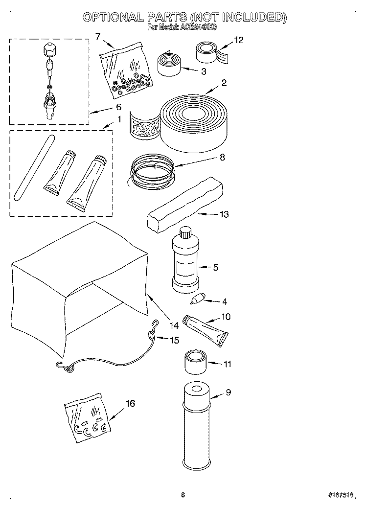 OPTIONAL Diagram and Parts List for ACM244XK0  Whirlpool Air Conditioner