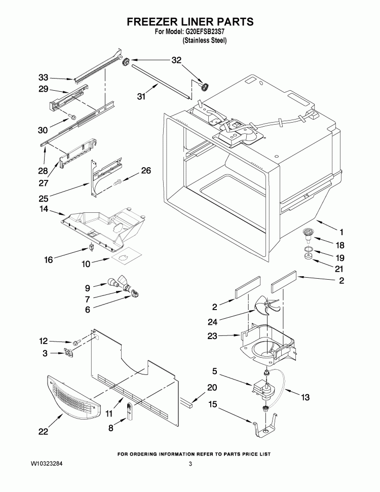 FREEZER LINER PARTS Diagram and Parts List for G20EFSB23S7  Whirlpool Refrigerator