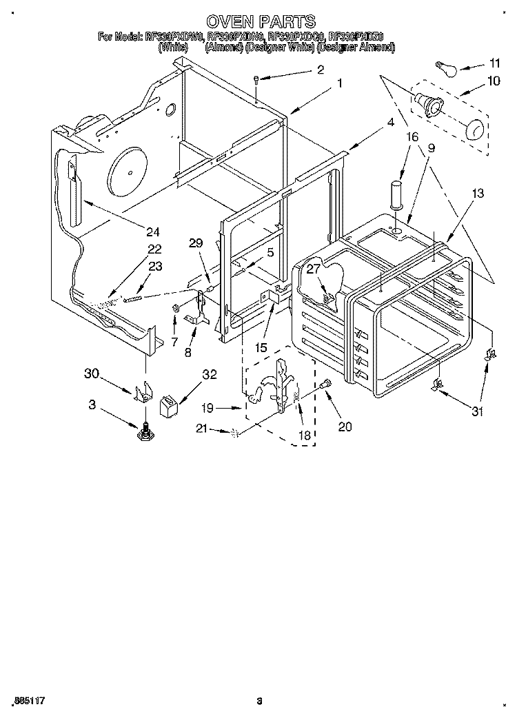 OVEN Diagram and Parts List for RF330PXDW0  Whirlpool Range