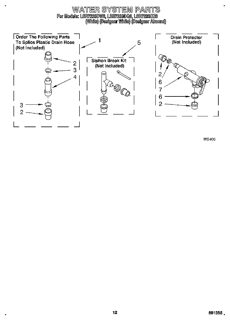WATER SYSTEM Diagram and Parts List for LSR7233DW0  Whirlpool Washer