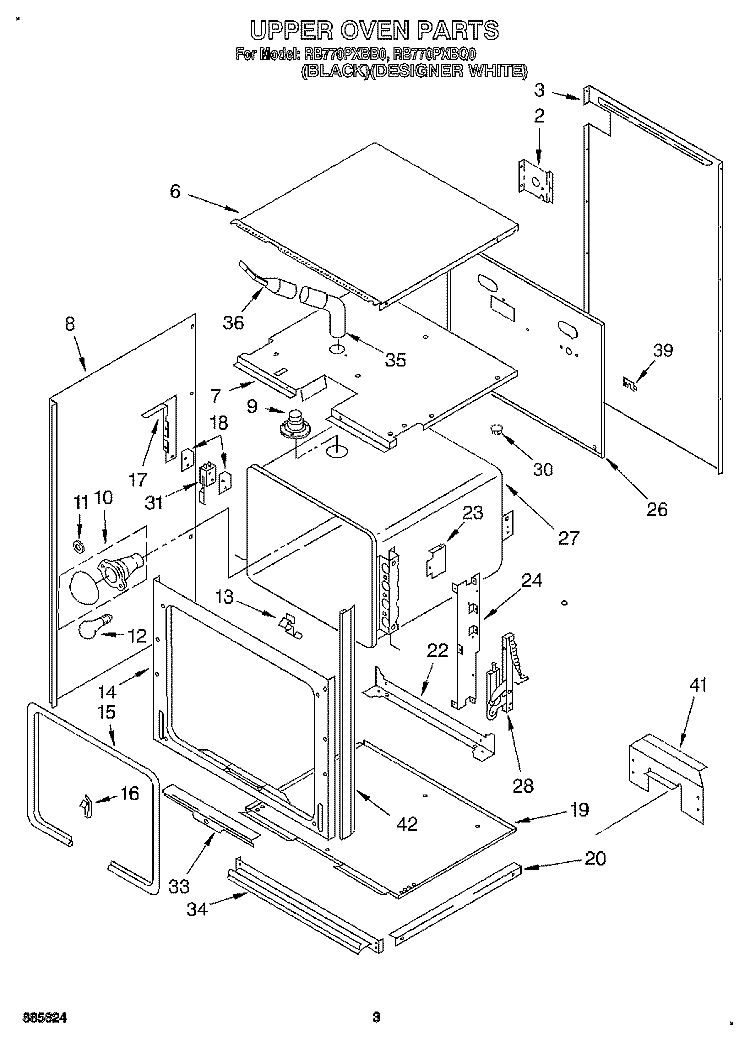 UPPER OVEN Diagram and Parts List for RB770PXBQ0  Whirlpool Wall Oven