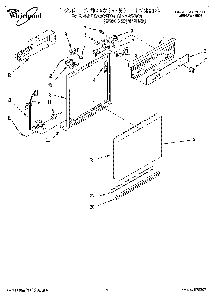 FRAME AND CONSOLE Diagram and Parts List for DU840CWDB4  Whirlpool Dishwasher
