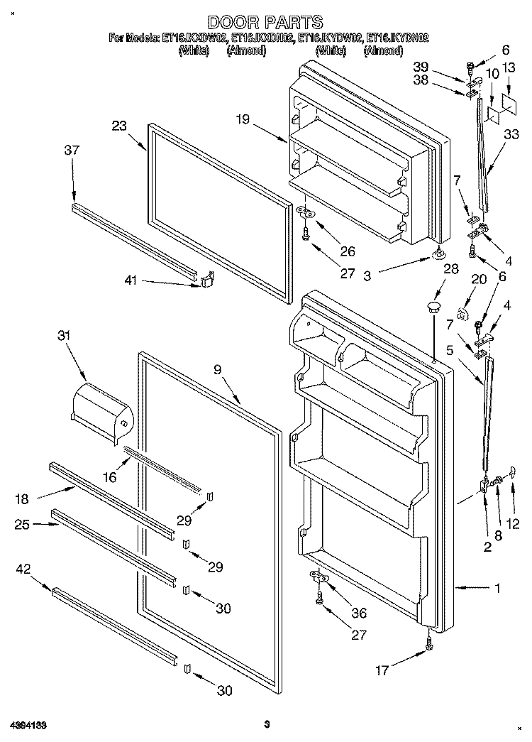 DOOR Diagram and Parts List for ET16JKXDN02  Whirlpool Refrigerator