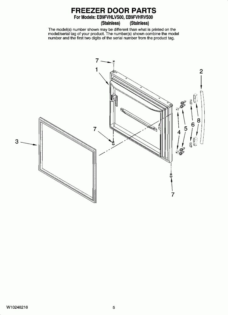 FREEZER DOOR PARTS Diagram and Parts List for EB9FVHLVS00  Whirlpool Refrigerator