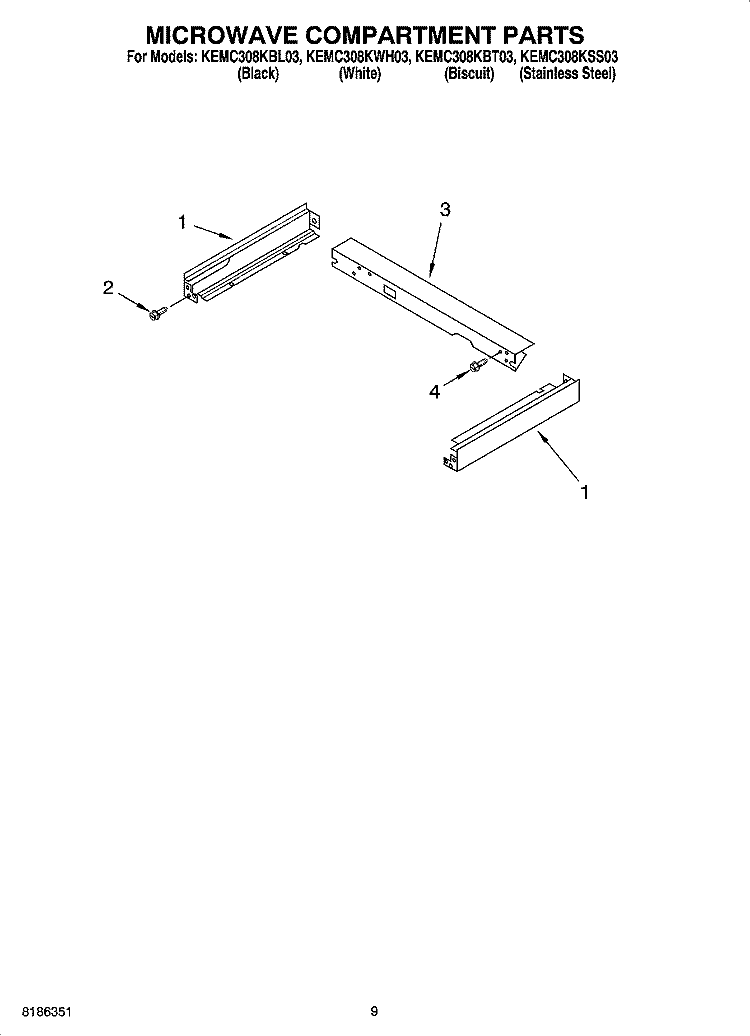 MICROWAVE COMPARTMENT PARTS Diagram and Parts List for KEMC308KSS03  KitchenAid Microwave Oven Combo