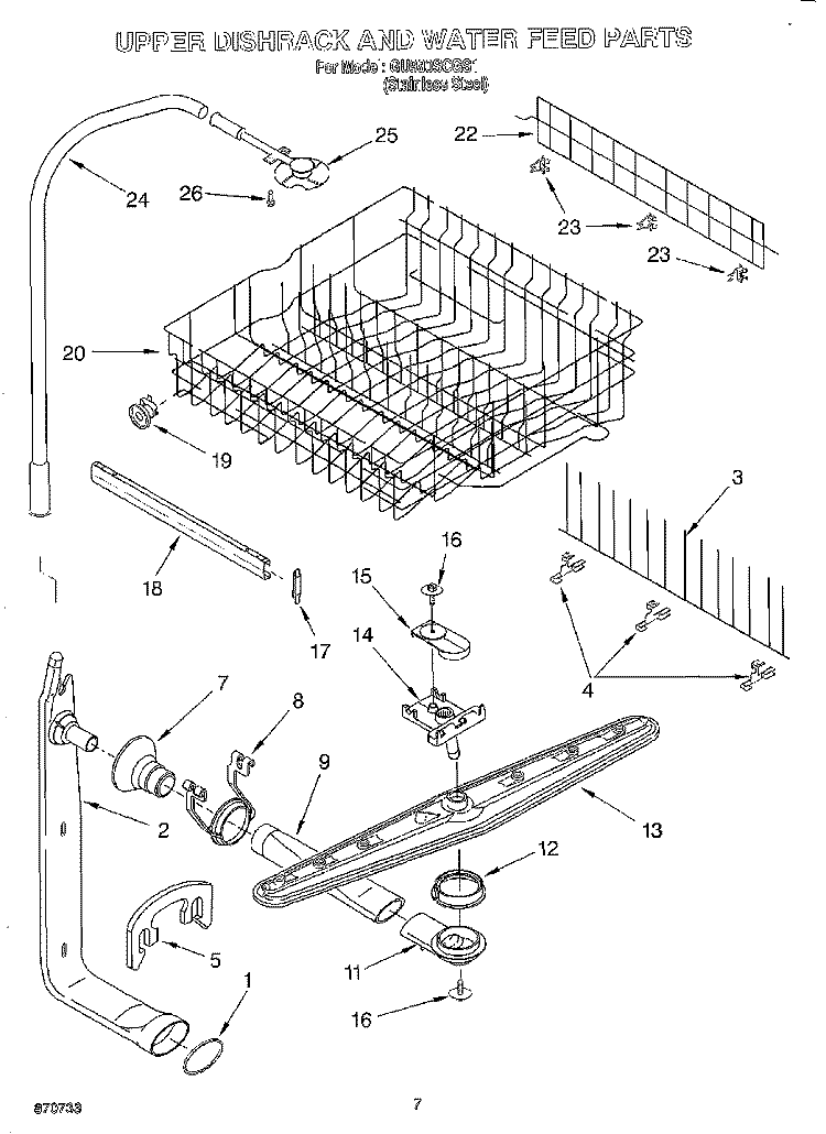 UPPER DISHRACK AND WATER FEED Diagram and Parts List for GU980SCGS1  Whirlpool Dishwasher
