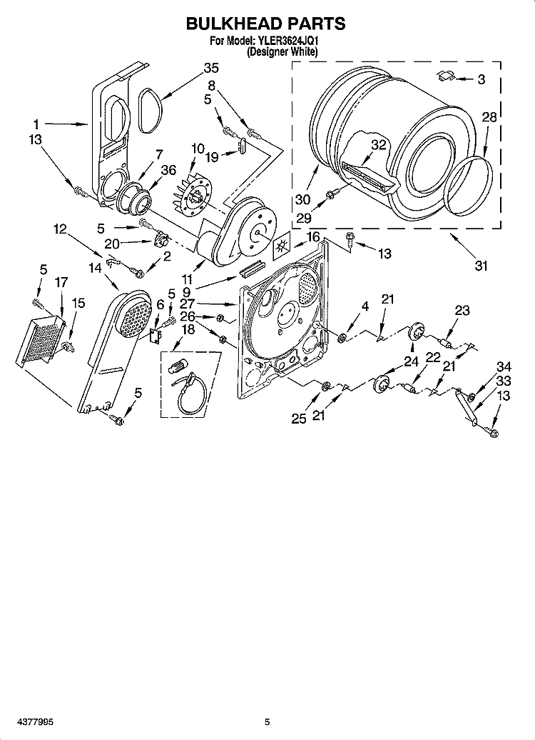 BULKHEAD PARTS Diagram and Parts List for YLER3624JQ1  Whirlpool Dryer