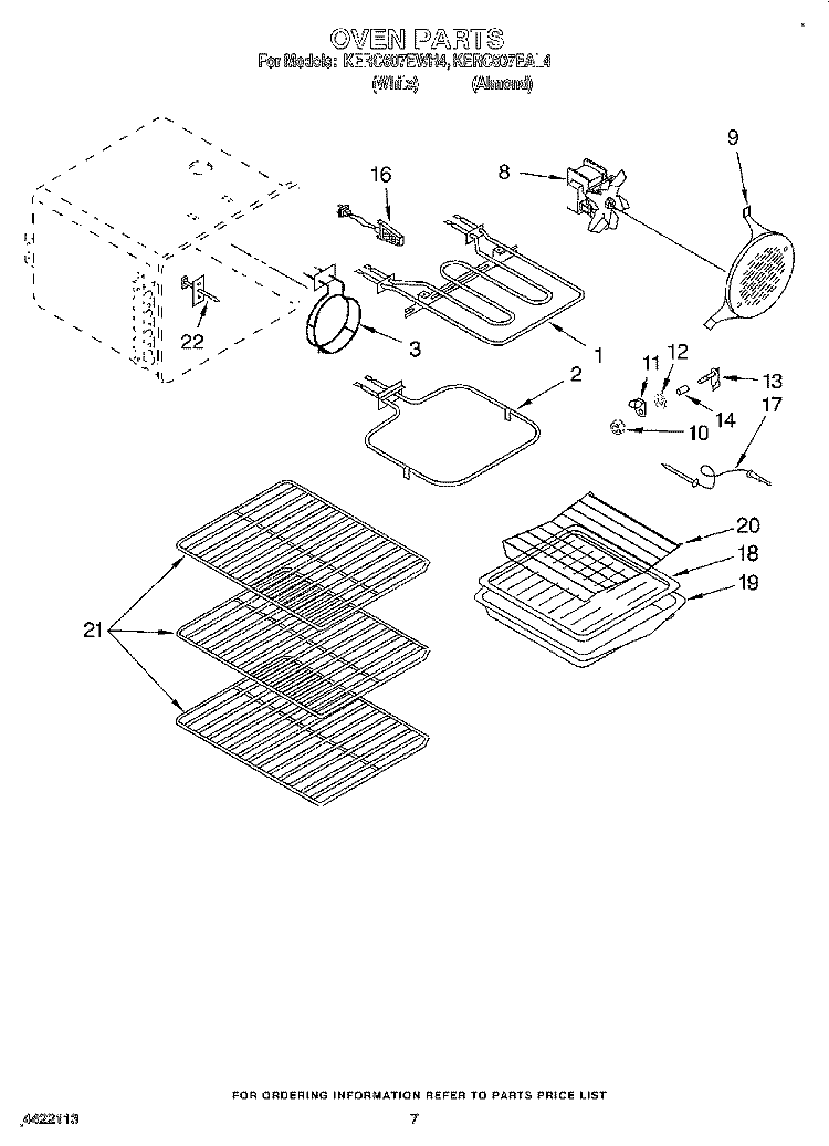 OVEN Diagram and Parts List for KERC607EAL4  KitchenAid Range