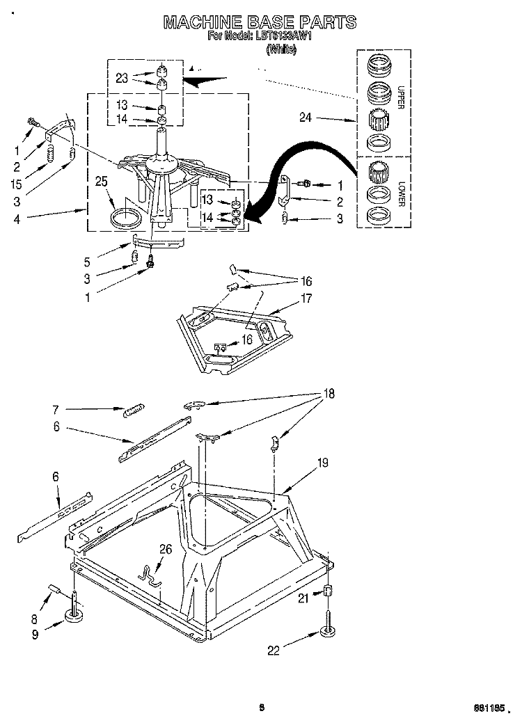 MACHINE BASE Diagram and Parts List for LBT6133AW1  Whirlpool Washer