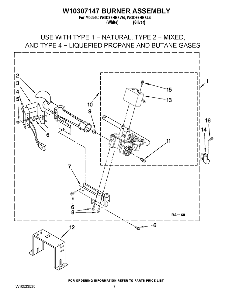 W10307147 BURNER ASSEMBLY Diagram and Parts List for WGD97HEXW4  Whirlpool Dryer