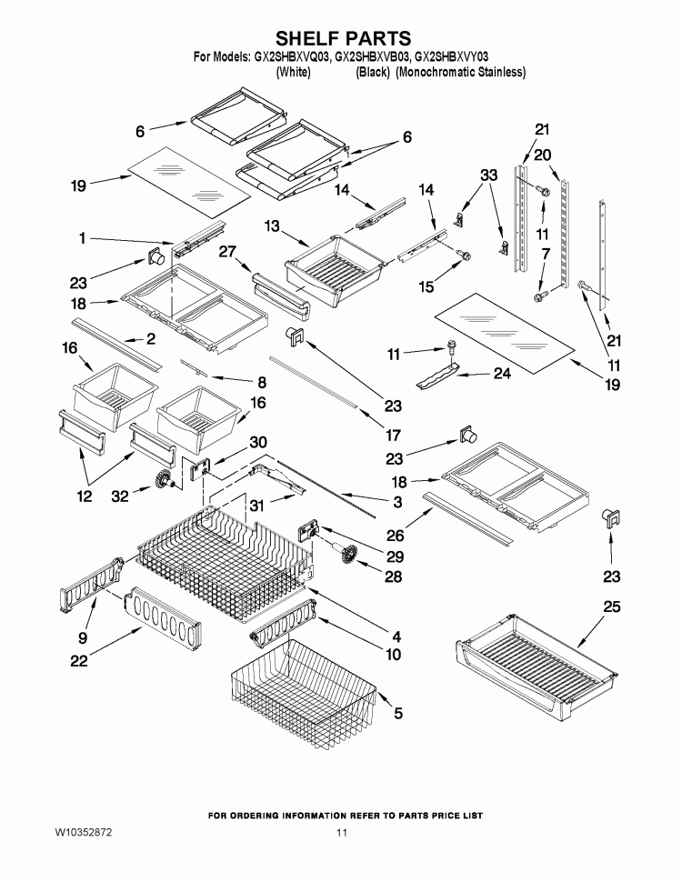 SHELF PARTS Diagram and Parts List for GX2SHBXVB03  Whirlpool Refrigerator