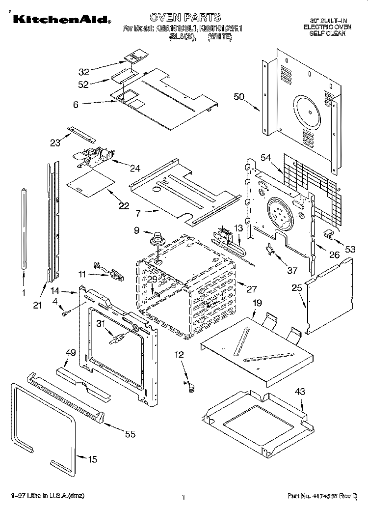 OVEN Diagram and Parts List for KEBI101DWH1  KitchenAid Wall Oven