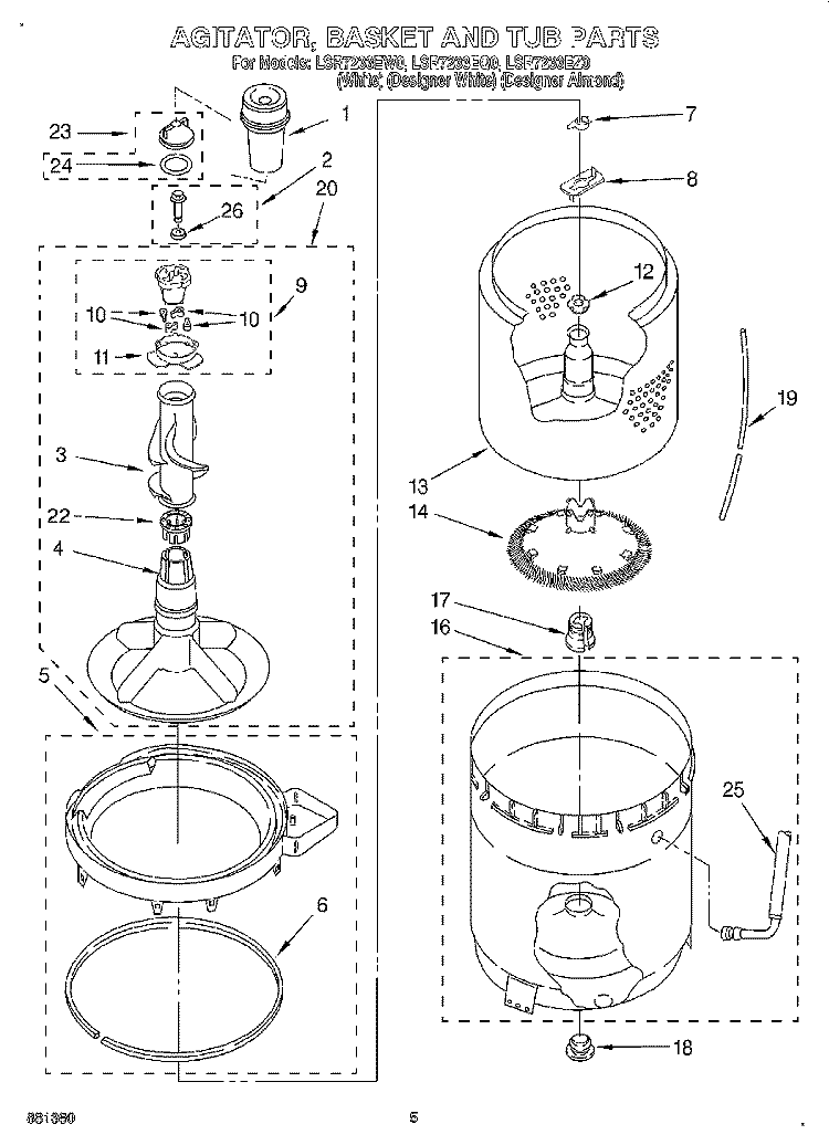 AGITATOR, BASKET AND TUB Diagram and Parts List for LSR7233EQ0  Whirlpool Washer