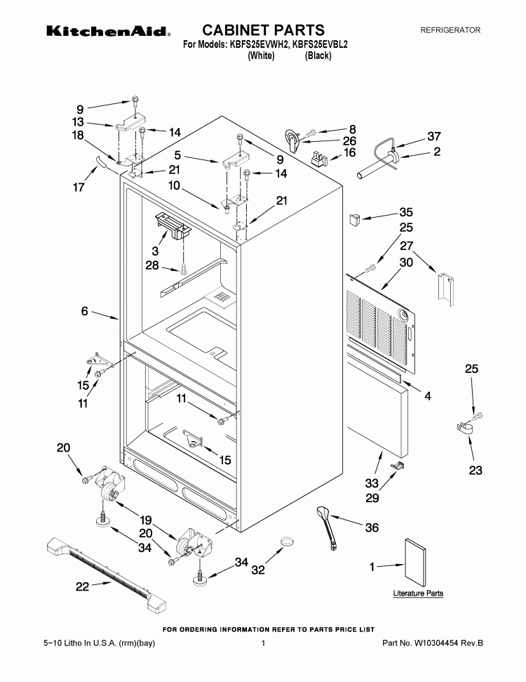 CABINET PARTS Diagram and Parts List for KBFS25EVBL2  KitchenAid Refrigerator