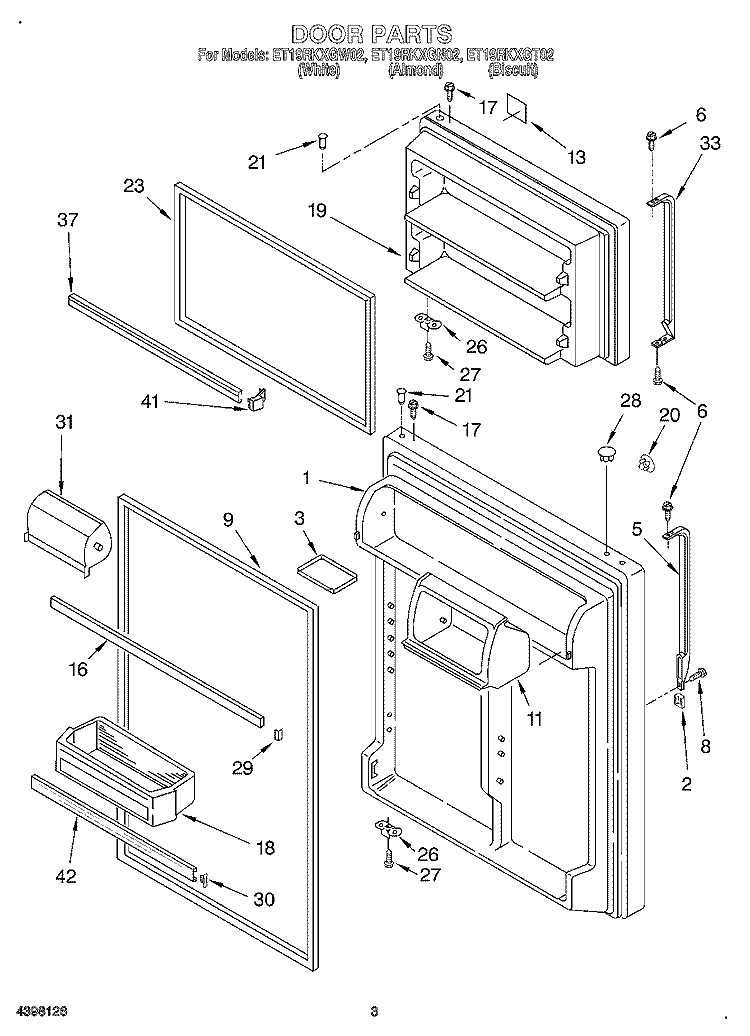 DOOR Diagram and Parts List for ET19RKXGT02  Whirlpool Refrigerator