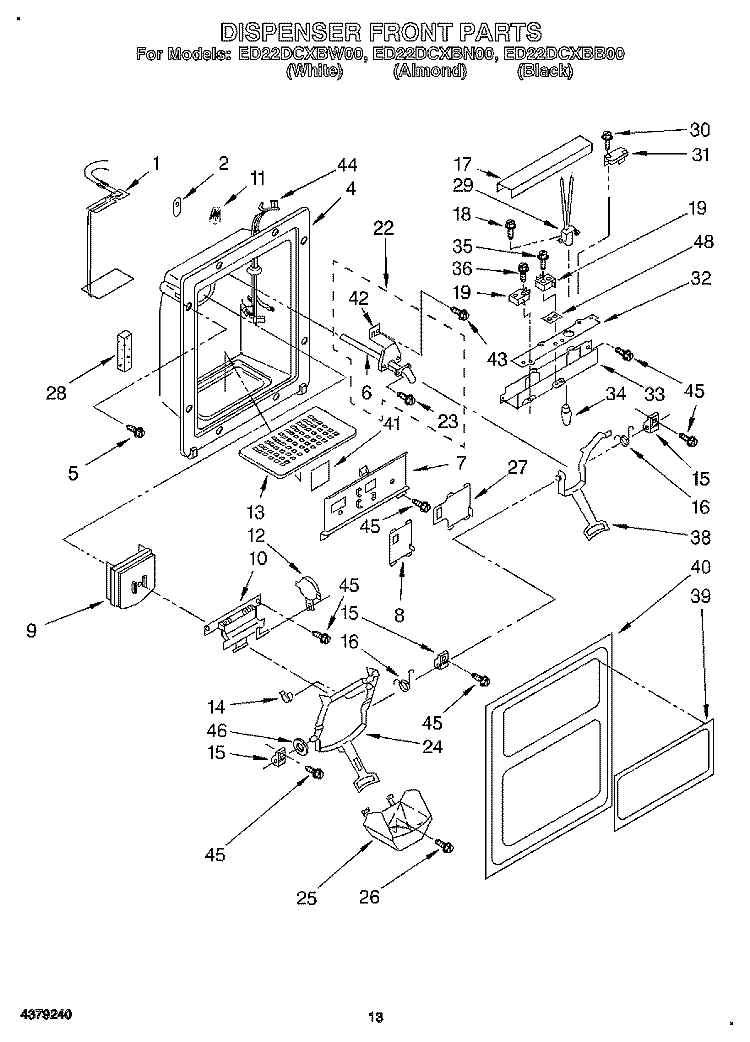 DISPENSER FRONT Diagram and Parts List for ED22DCXBB00  Whirlpool Refrigerator