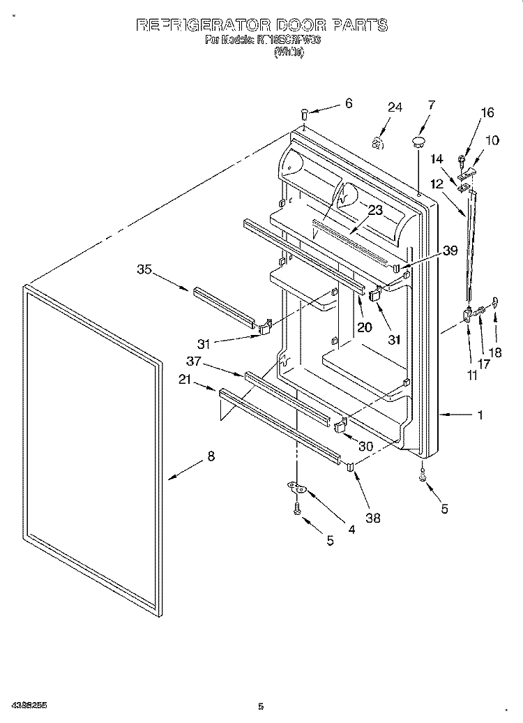 REFRIGERATOR DOOR Diagram and Parts List for RT18ECRFW03  Roper Refrigerator
