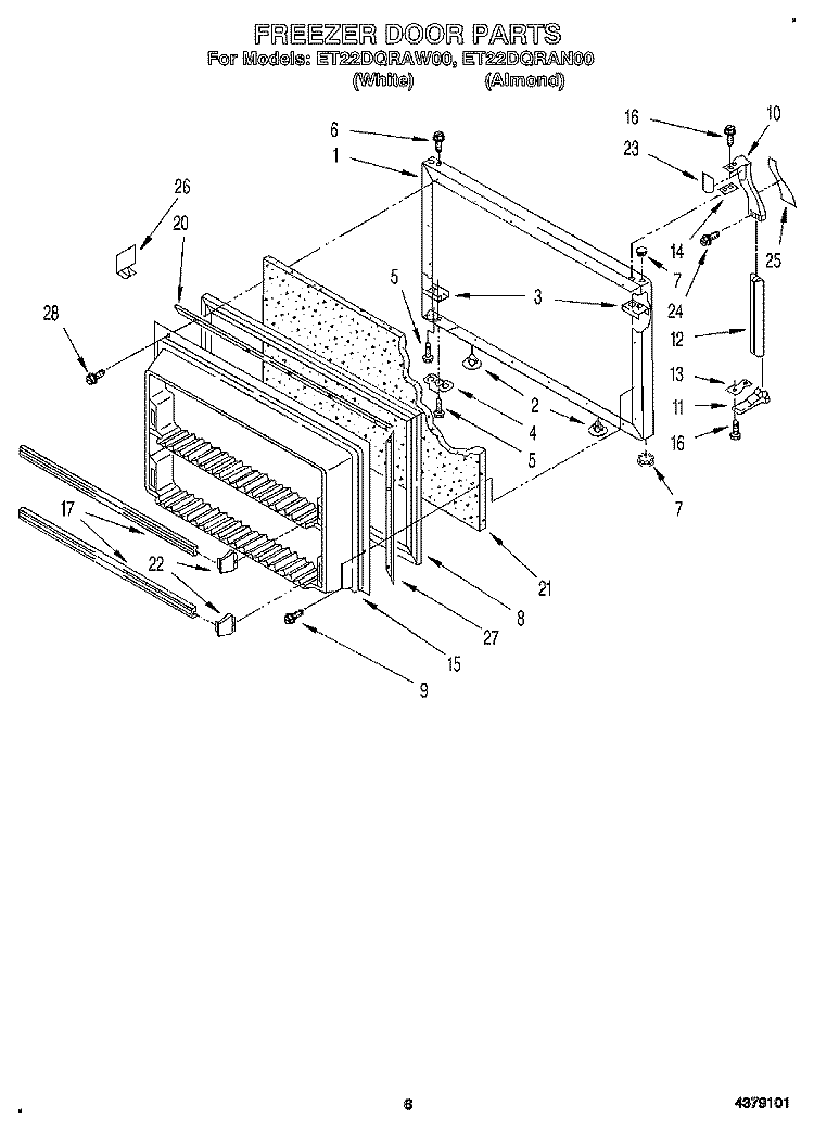 FREEZER DOOR Diagram and Parts List for ET22DQRAN00  Whirlpool Refrigerator