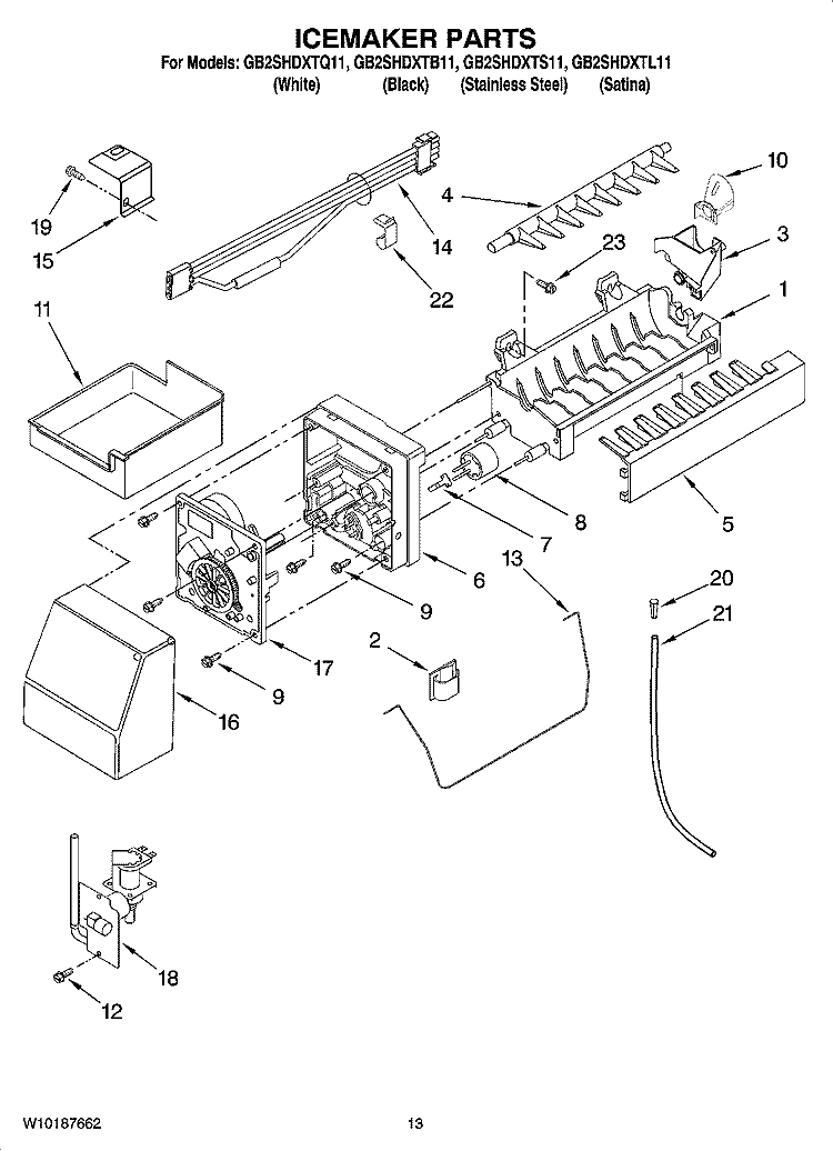 ICEMAKER PARTS, OPTIONAL PARTS Diagram and Parts List for GB2SHDXTB11  Whirlpool Refrigerator