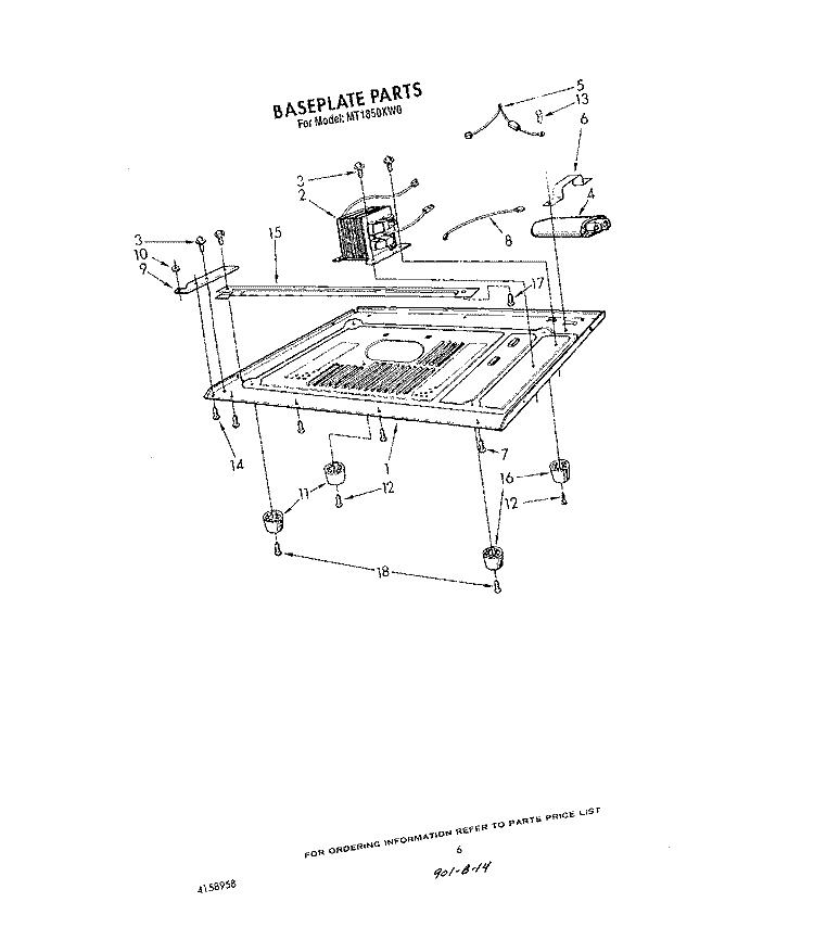 BASE PLATE Diagram and Parts List for MT1850XW0  Whirlpool Microwave