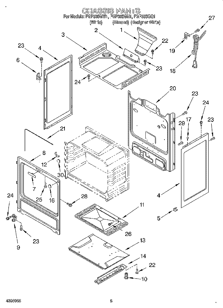 CHASSIS Diagram and Parts List for FGP335GW1  Roper Range