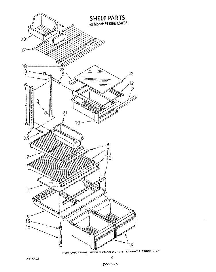 SHELF Diagram and Parts List for ET18HMXSW06  Whirlpool Refrigerator