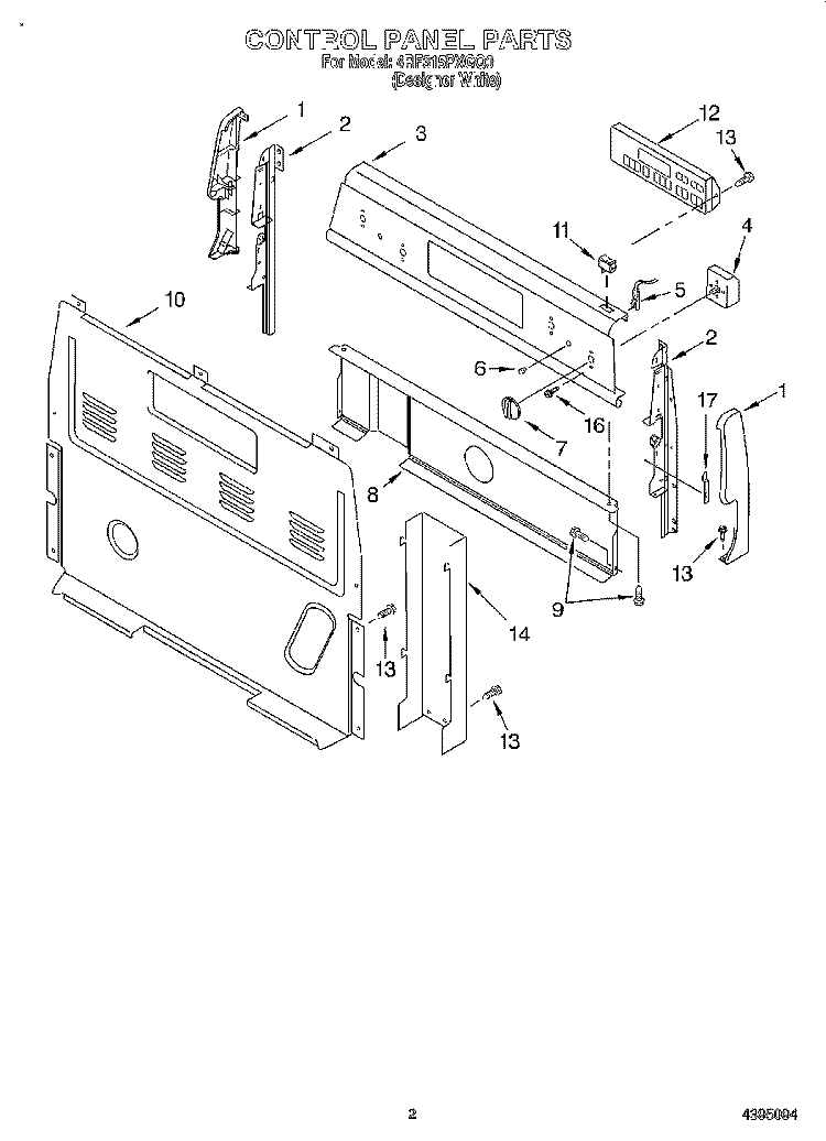 CONTROL PANEL Diagram and Parts List for 4RF315PXGQ0  Whirlpool Range