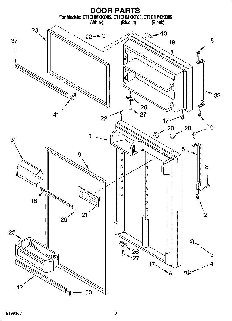 DOOR PARTS Diagram and Parts List for ET1CHMXKT05  Whirlpool Refrigerator
