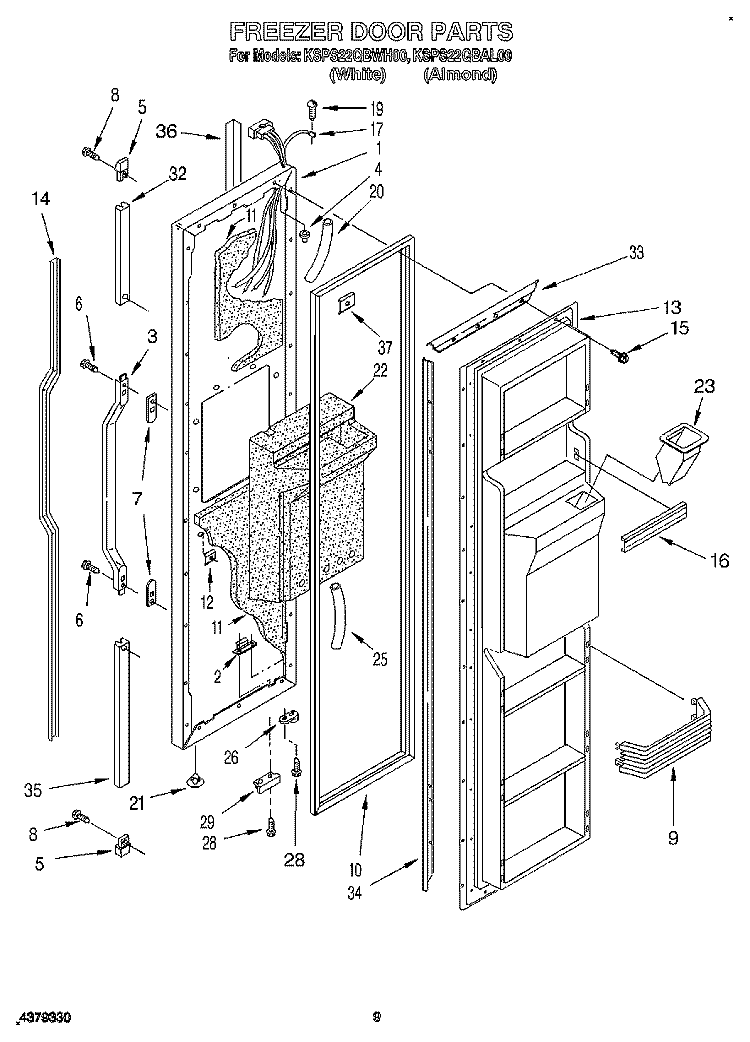 FREEZER DOOR Diagram and Parts List for KSPS22QBWH00  KitchenAid Refrigerator