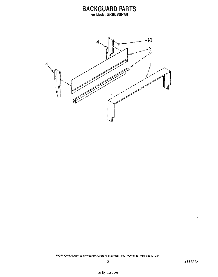 BACKGUARD Diagram and Parts List for SF300BSRW0  Whirlpool Range