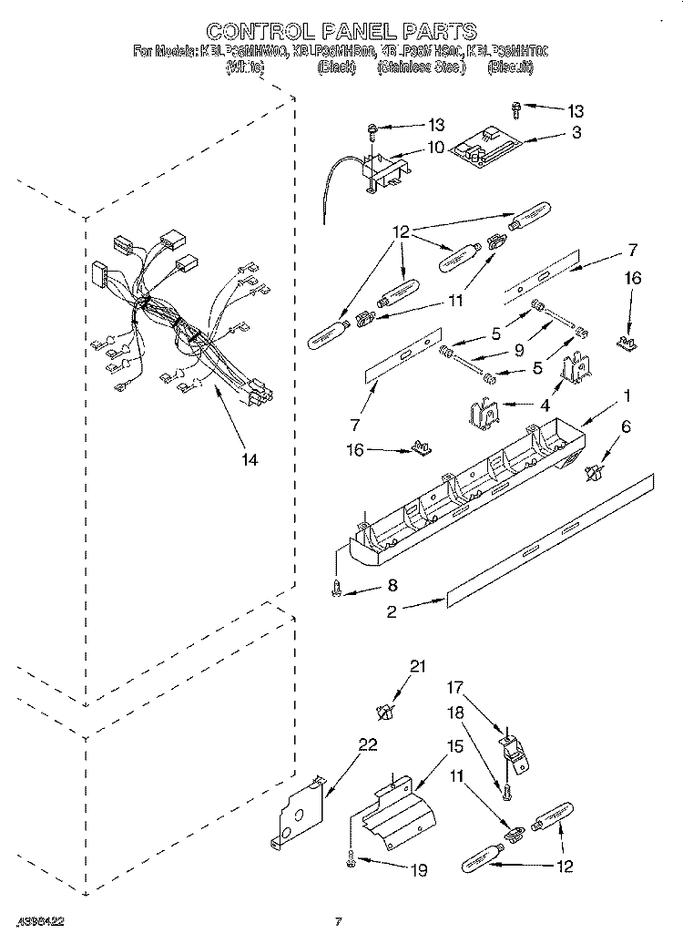 CONTROL PANEL Diagram and Parts List for KBLP36MHS00  KitchenAid Refrigerator