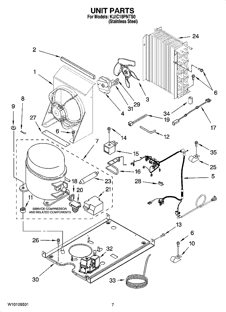 UNIT PARTS, OPTIONAL PARTS Diagram and Parts List for KUIC18PNTS0  KitchenAid Ice Maker