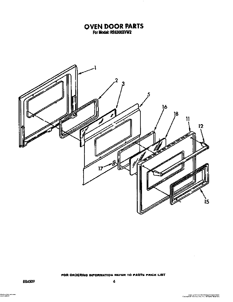 OVEN DOOR Diagram and Parts List for RS6300XVN2  Whirlpool Range