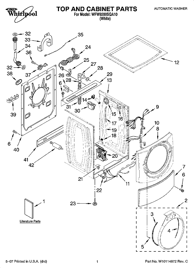 TOP AND CABINET PARTS Diagram and Parts List for WFW9200SQA10  Whirlpool Washer